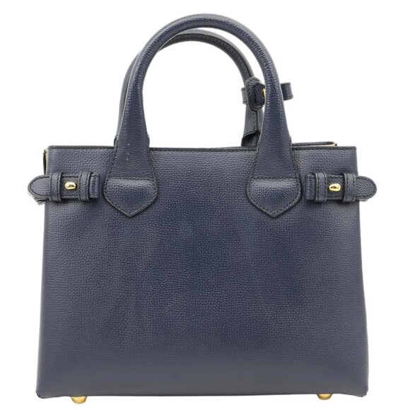 Burberry  Banner Small House Check Leather Tote Bag Navy Blue - Picture 3 of 12